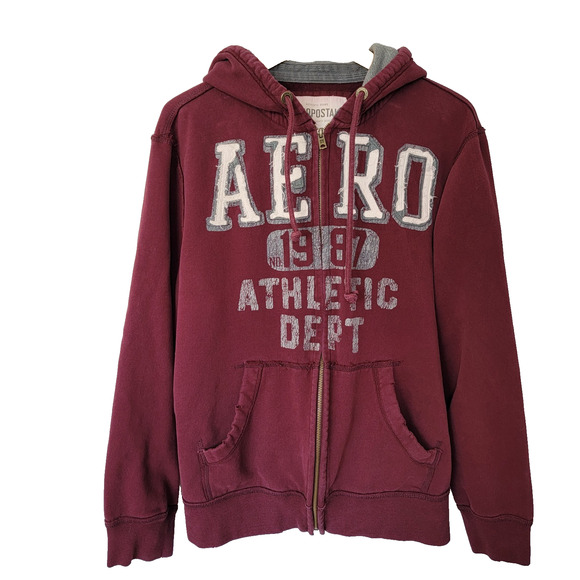 Aeropostale Hoddie Zip Y2K Grunge Casual Burgundy Sz L Athleisure Loungewear - Picture 1 of 8